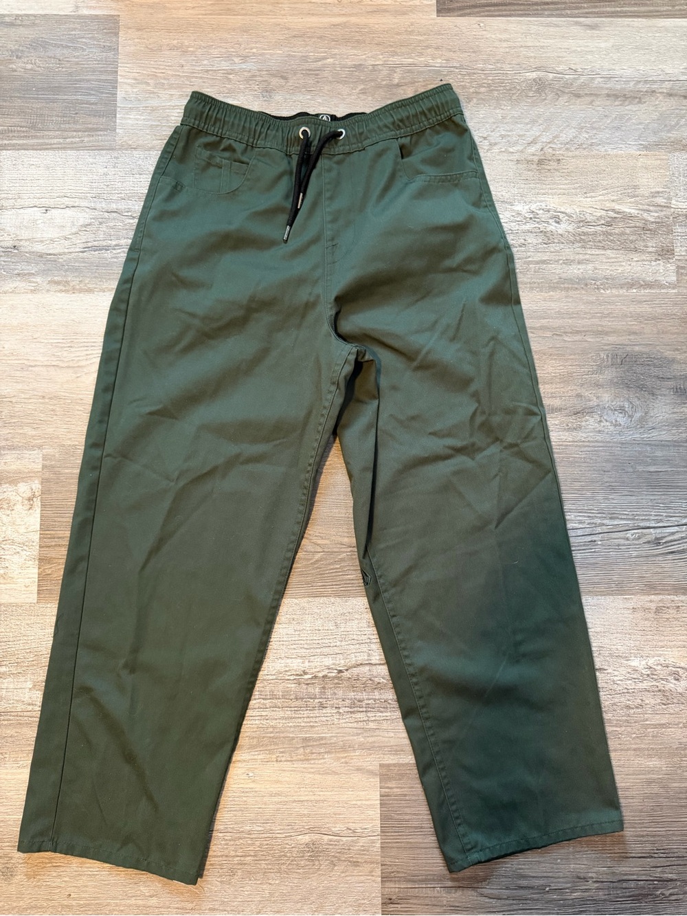Volcom Boys L 12Y Green Elastic Waist Chino Pants Drawstring